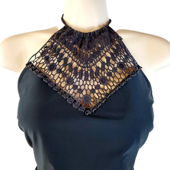 Ambrielle Swimwear Women's L One Piece Black Bathing Swim Suit Crochet‎ Detail - Picture 2 of 6